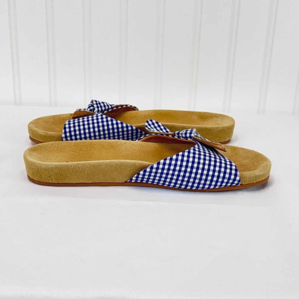 Jack Rogers Slide Sandals Womens 7.5 Blue Gingham Bow Preppy Coastal Picnic - Picture 2 of 4